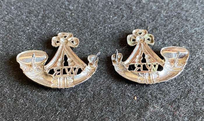 WITWATERSRAND RIFLES COLLAR BADGE PAIR-WORN POST 1976-CHROME-PINS INTACT