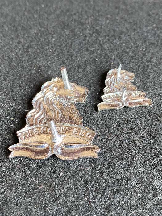 REGT. DE LA REY CAP AND ONE COLLAR IN CHROME-WORN FROM 1976-LUGS + PINS INTACT