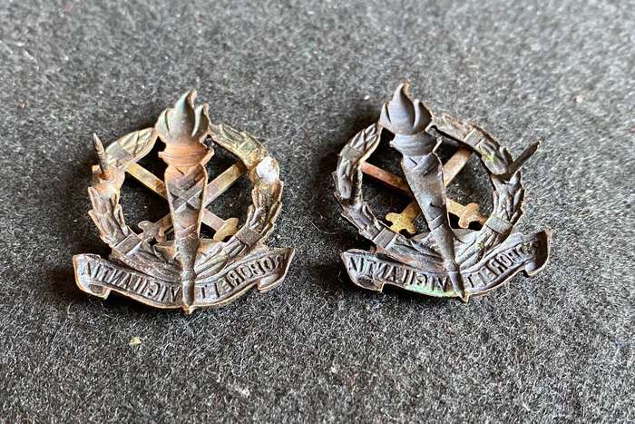 REGT. SCHOONSPRUIT COLLAR PAIR-WORN FROM 1966-ONE PIN MISSING