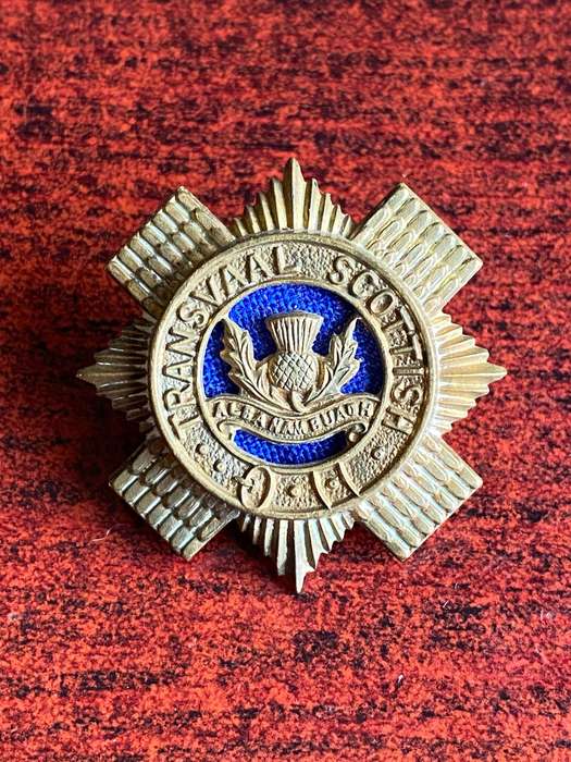 TRANSVAAL SCOTTISH GILT CAP BADGE-WORN 1913- 32- 2 LUGS
