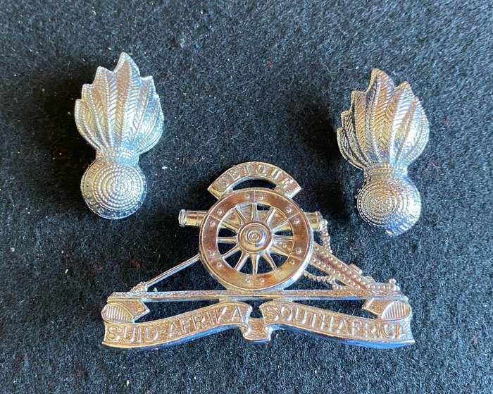 ARTILLERY CHROMED CAP AND COLLARS-WORN POST 1976-PINS + LUGS COMPLETE