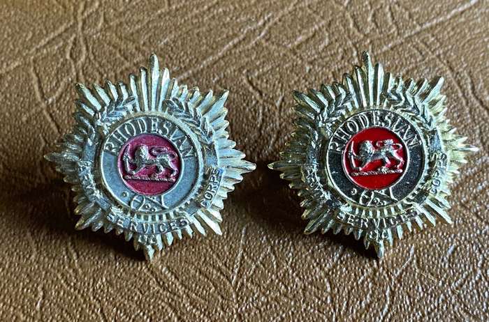 RHODESIA ARMY SERVICES CORPS COLLAR BADGE PAIR-ANODISED 1972-80