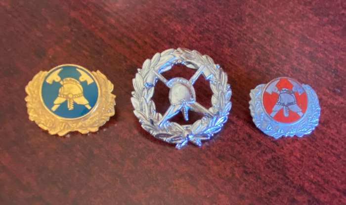 SA ARMY AND SAAF QUALIFIED FIREMAN BADGES-SOLD TOGETHER-PINS + LUGS INTACT