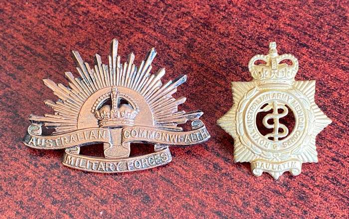 2X AUSTRALIAN CAP BADGES-SOLD TOGETHER-LUGS COMPLETE
