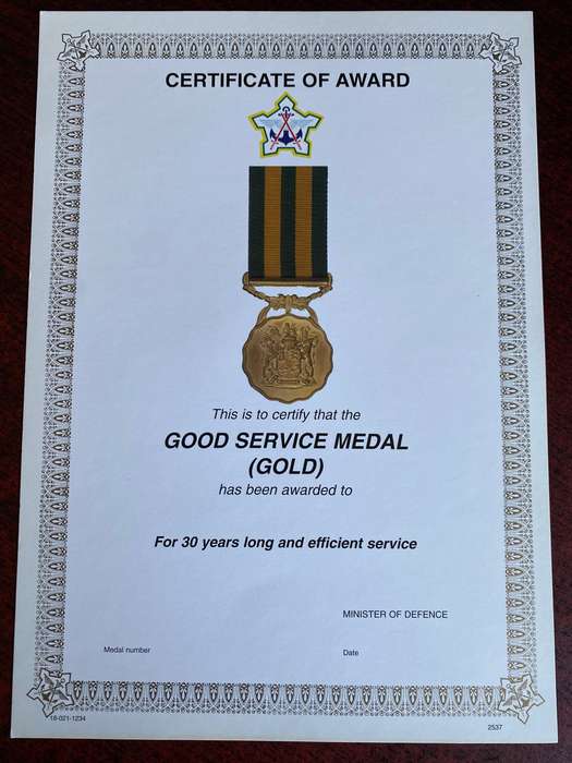 ORIGINAL SADF BLANK MEDAL CERTIFICATE