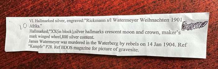 GERMAN SWA HALLMARKED SILVER SHOOTING PRIZE CUP-ENGRAVED RICKMANN S/1 WATERMEYER WEINACHTEN 1901 AFR