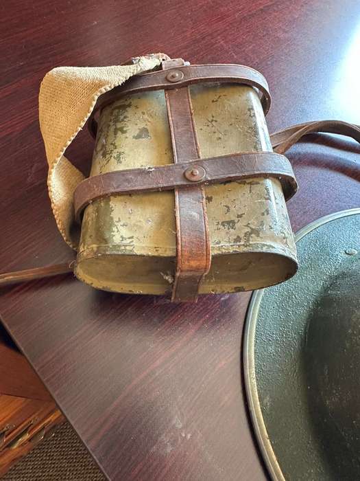 British WW2 Mark 2 Steel Helmet with WW2 Water Bottle - Complete with Stopper and Leather