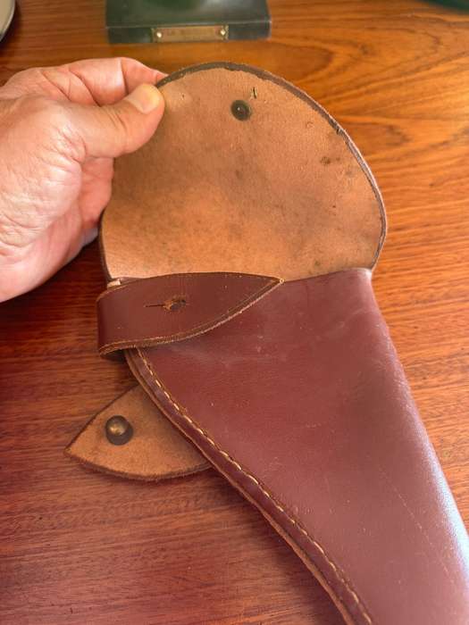 Leather holster for the long barrel Webley revolver. Good condition. No markings.