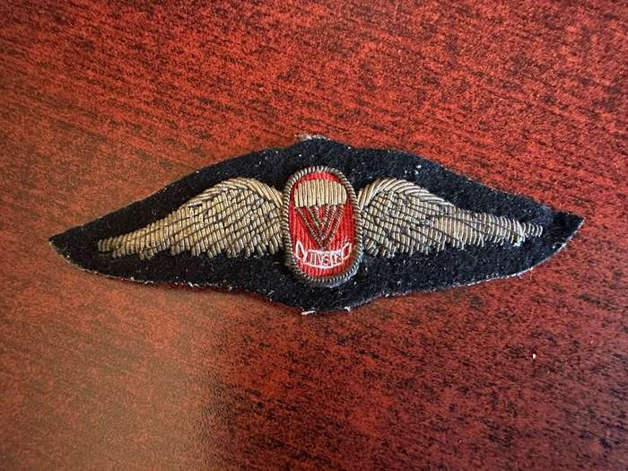 SA Navy wing for personnel,qualified to instruct in freefall parachuting. Silver wire embroidered.
