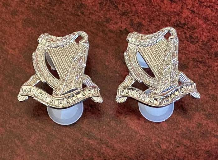 SA Irish collar badge pair. Chrome. Pins intact.