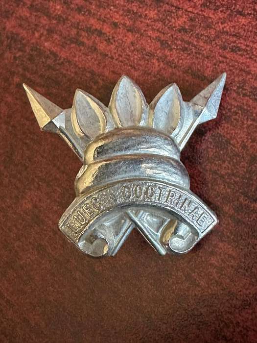 111 Battalion cap badge. White metal variation. Approved in 1980. 2x Screw lugs