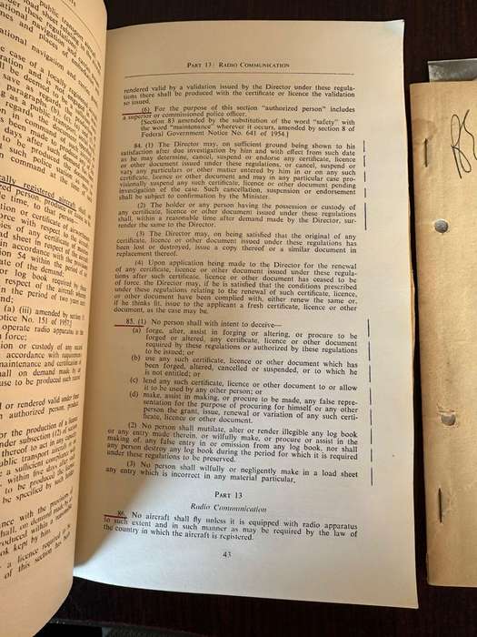 Federation of Rhodesia and Nyasaland air navigation regulations 1954. 103 Pages. Used but good and c