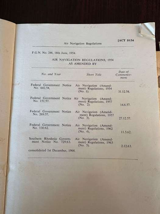 Federation of Rhodesia and Nyasaland air navigation regulations 1954. 103 Pages. Used but good and c