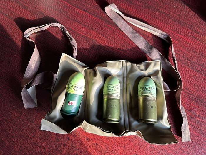 Disposable 40mm. grenade belt with grenades. (All deactivated.)