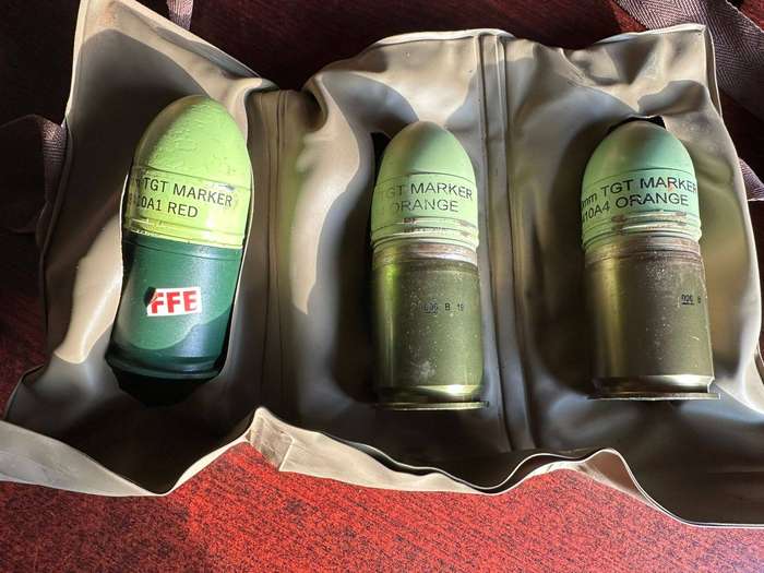 Disposable 40mm. grenade belt with grenades. (All deactivated.)
