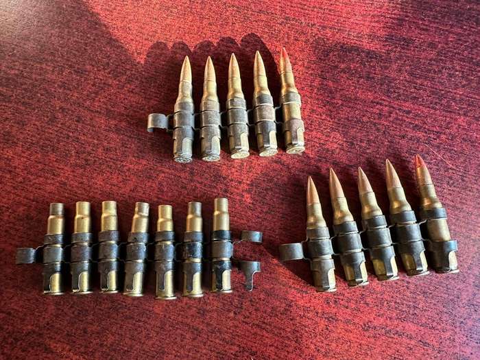 Border war period belted ammunition 7,62 push through type. Deactivated. 3 Pieces sold together.