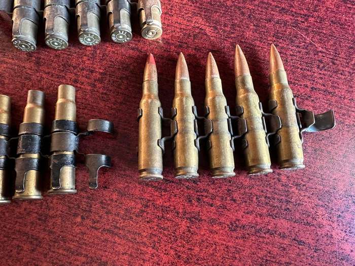 Border war period belted ammunition 7,62 push through type. Deactivated. 3 Pieces sold together.
