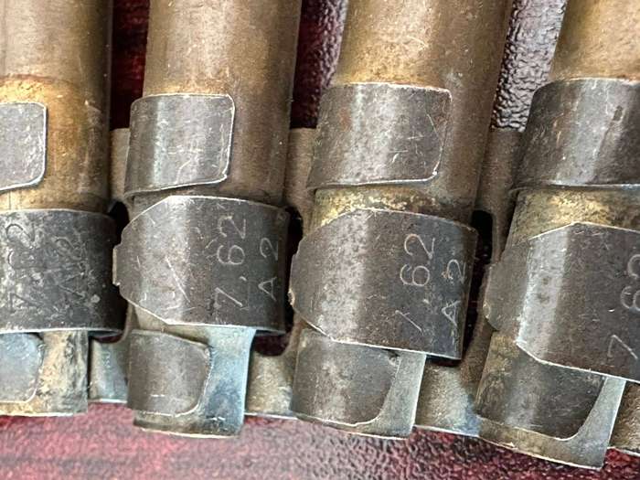 Border war period belted ammunition 7,62 pull out type. Deactivated. 3 Pieces sold together. The cli