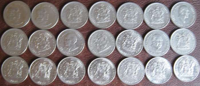 21 South African 20c Coins  1961 | 1965|1971 | 1972 | 1974 to 1990
