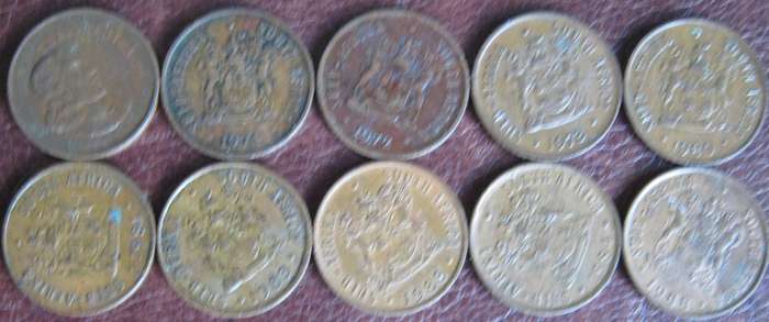 10 South African 1c Coins 1967 | 1972 |1973 | 1974 | 1981 | 1983| 1984 || 1988 | 1988