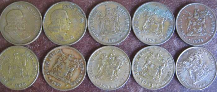10 South African 2c Coins 1966 |1967 | 1971 | 1974 |  1975 |1977 |1978 |  1983 | 1987 |1990