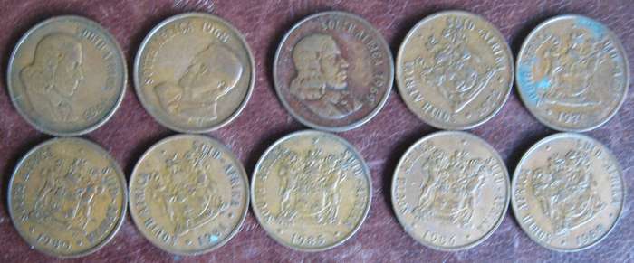 10 South African 2c Coins 1965 |1968 | 1969 |1970 | 1972 | 1980 |1981 | 1985 | 1986 |1989