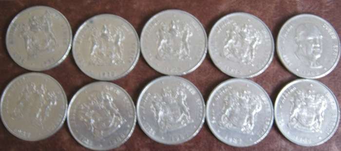 10 South African R1 Coins 1977 | 1978 | 1978 |1980 | 1982 | 1983 | 1987 | 1987 | 1987 | 1988