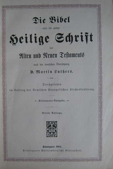 Antique 1911 German Bible. Old & New Testament together with documentation from the Junker Family