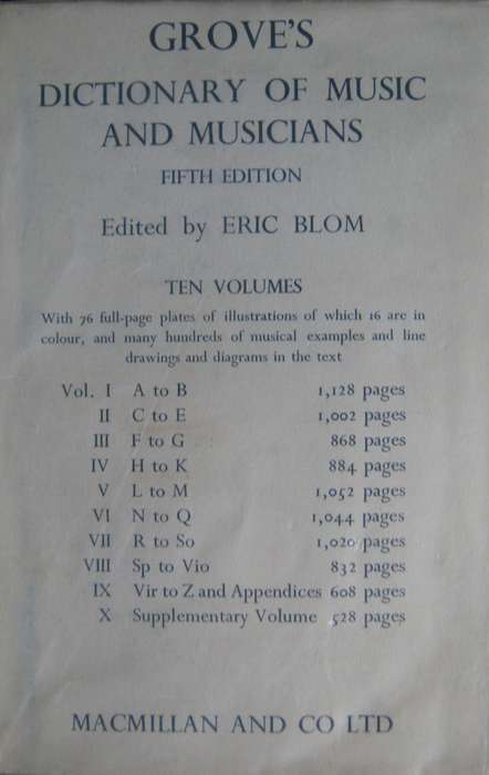 Groves Dictionary of Music Musicians Fifth Edition . Volumes 1  9  and a Supplementary Volume