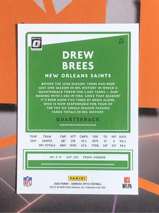 Drew Brees 2020 Donruss Optic NFL American Football trading card