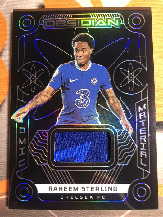 Raheem Sterling patch NUMBERED out of 199 Obsidian 2022 soccer trading card