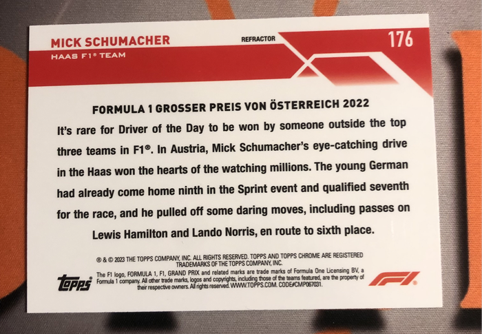 Mick Schumacher RARE Formula One F1 trading card