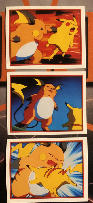 Pokémon Pikachu VS Raichu Bundle of RARE 3 Vintage 2000s Topps stickers (Near Mint condition)