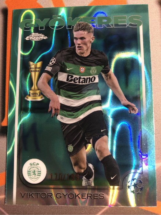 Viktor Gyokeres AQUA Lava NUMBERED out of 199 Topps Soccer trading card