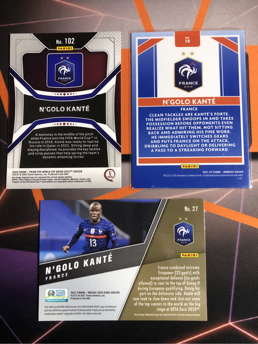 Ngolo Kante France  BUNDLE of 3 rare DISCOUNTED Soccer trading cards