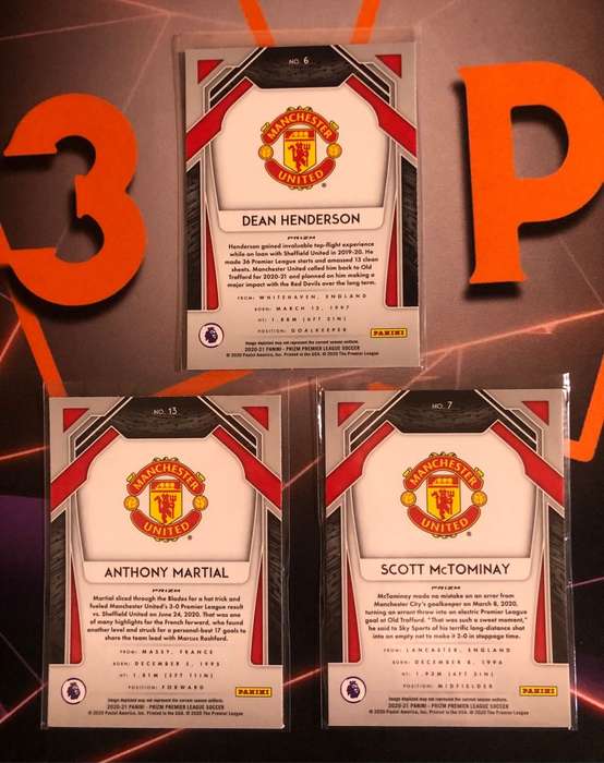 3 RARE Man United Silver breakaway variant 2020 PRIZM soccer trading cards