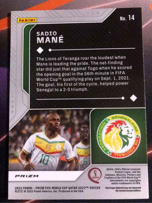 Sadio Mane REFRACTOR Scorers club World Cup Prizm 2022 soccer trading card
