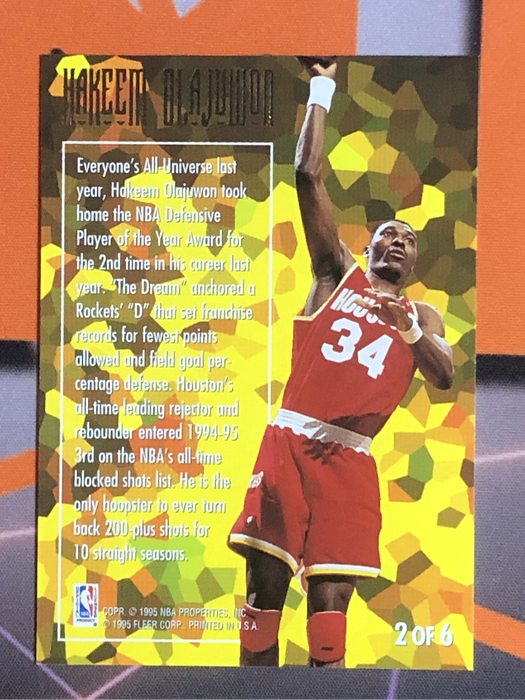 Hakeem Olajuwon Fleer 1995 Cracked Ice NBA Basketball trading card