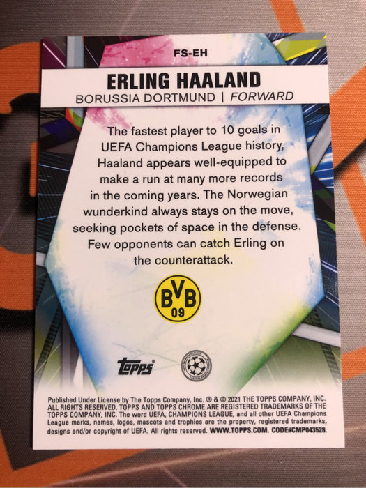 Erling Haaland RARE Future Stars REFRACTOR Topps Chrome 2021 soccer trading card