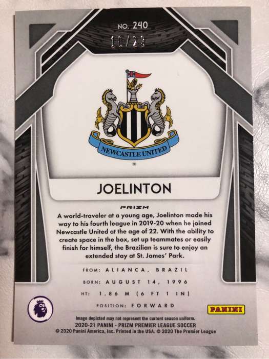 Joelinton NUMBERED out of 23 RARE Cracked Ice 2020 Prizm Soccer trading card