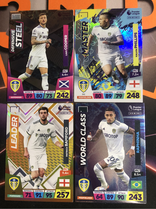 Leeds BUNDLE set of 4 Adrenalyne XL Soccer trading cards