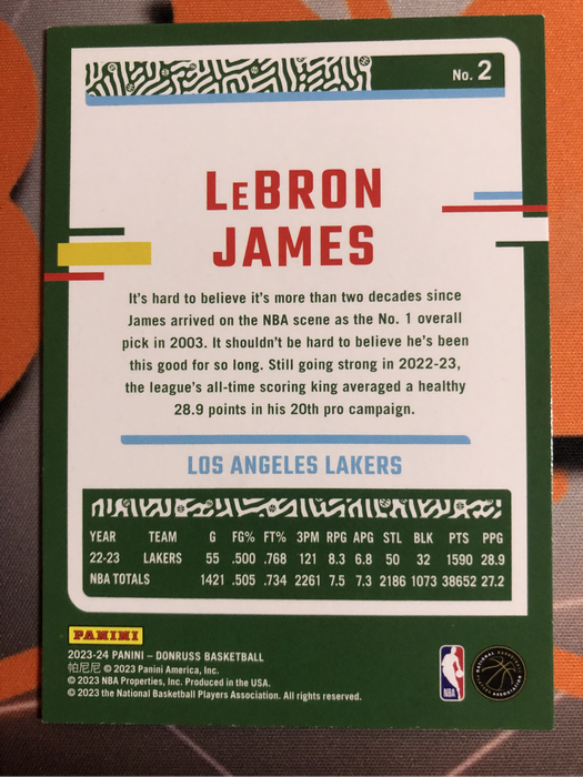 Lebron James OPTIC Donruss 2023 NBA Basketball trading card