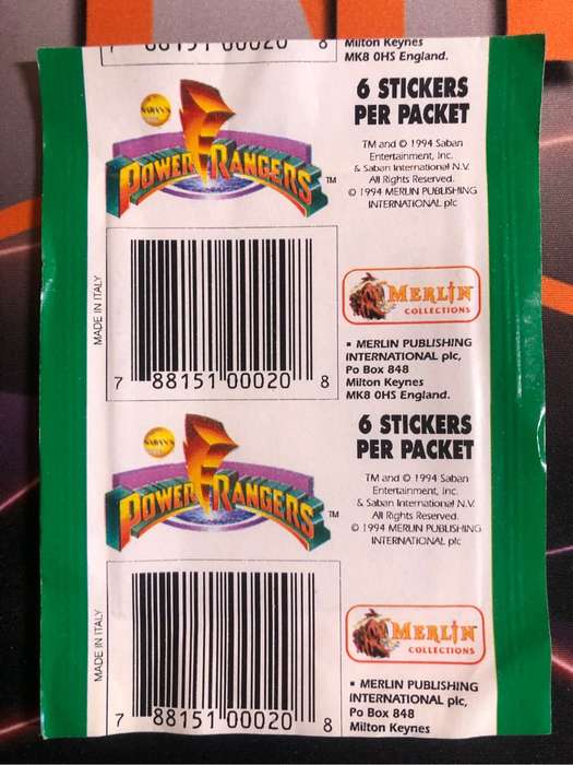1994 Power Rangers Very RARE panini UNOPENED pack of 6 stickers