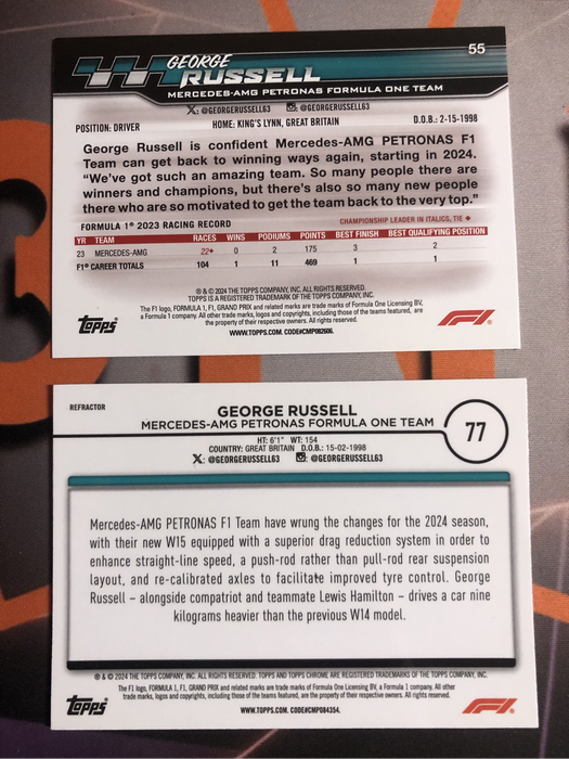George Russel BUNDLE of 2 RARE Formula One F1 trading cards
