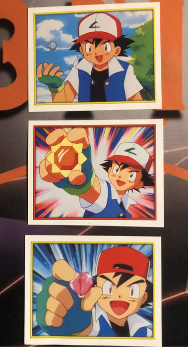 Pokémon Ash Bundle of RARE 3 Vintage 2000s Topps stickers (Near Mint condition)