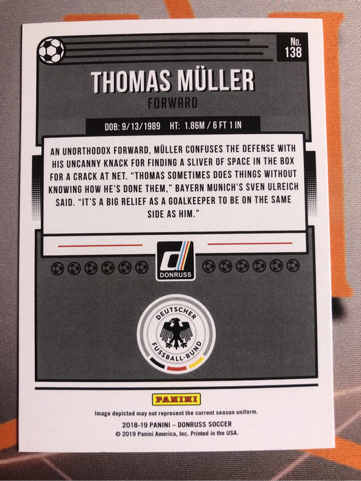 Thomas Muller Very RARE 2018 Donruss soccer trading card