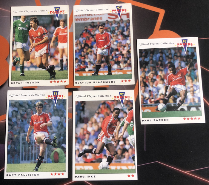 Man United BUNDLE of 5 Panini 1992 Official players collection soccer trading cards