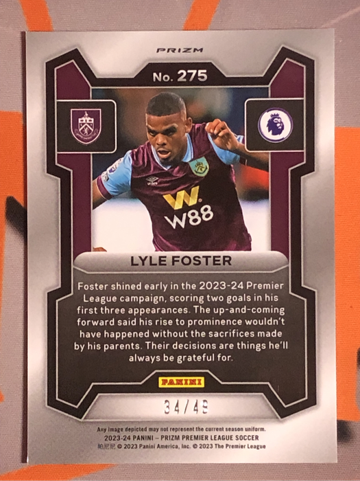 Lyle Foster NUMBERED out of 49 ROOKIE Speckle Prizm 2023 soccer trading card