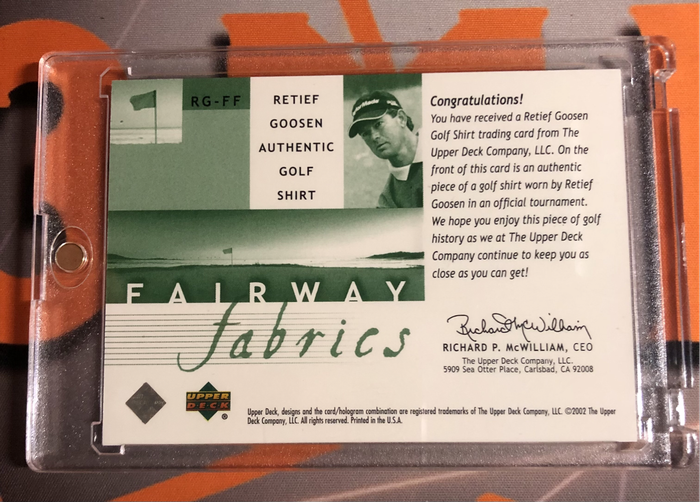Retief Goosen Player Worn PATCH Relic 2002 Upper Deck Golf trading card