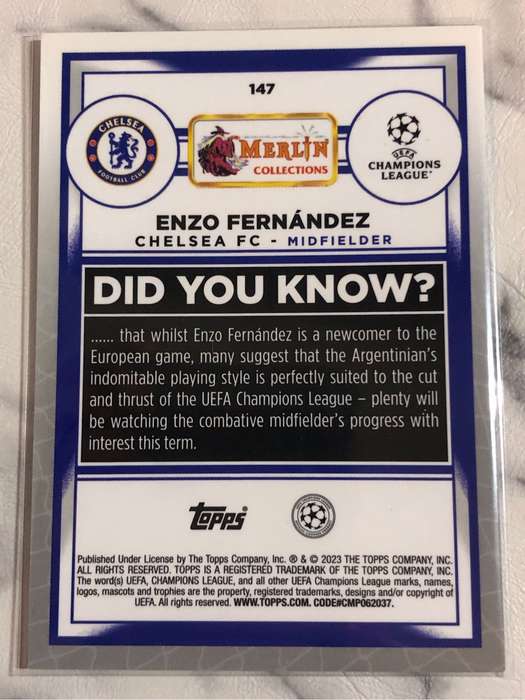 Enzo Fernandez ROOKIE Topps Merlin 2022 Soccer trading card